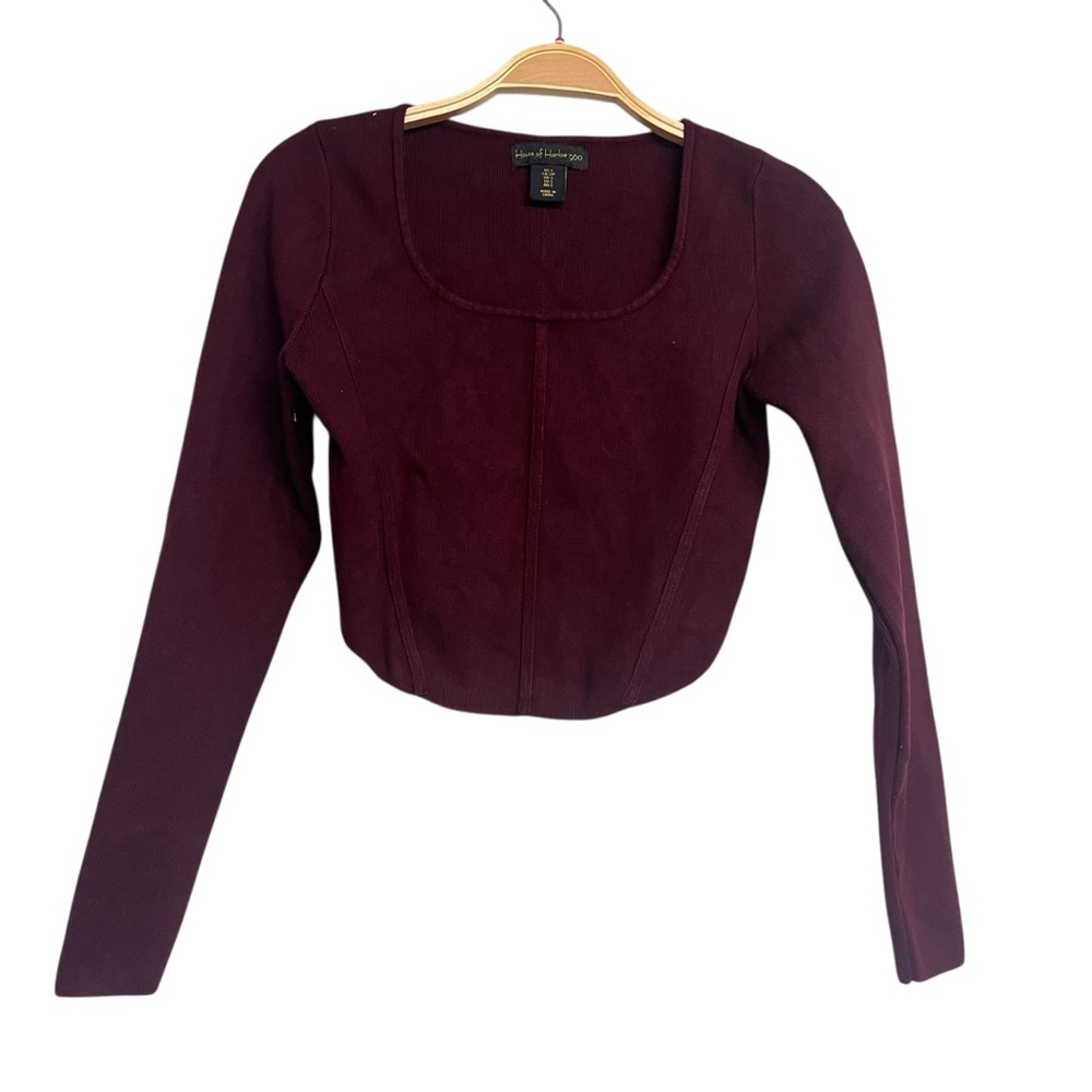 Women's House Of‎ Harlow 1960 Burgundy Long Sleeve Bustier Crop Top Small
